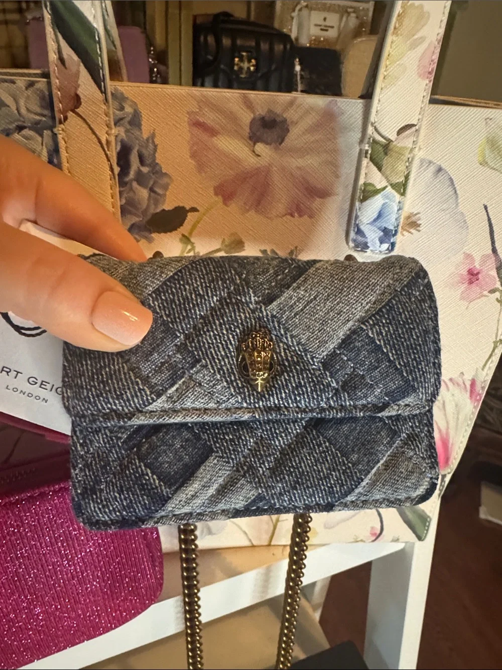 Kurt Geiger Mini Denim Quilted Bag - Blue - Picture 3 of 7